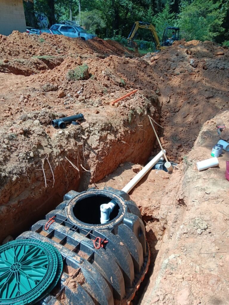 Septic tank installation work in progress at a residential property